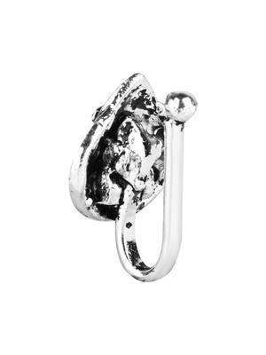 Navratri ethnic silver plated clip on non piercing pressing type nose pin, nose ring stud for women  1