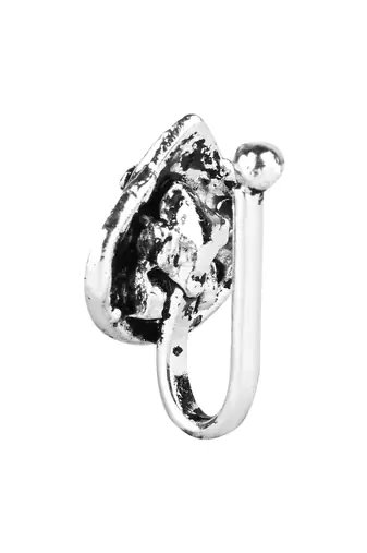 Navratri ethnic silver plated clip on non piercing pressing type nose pin, nose ring stud for women 