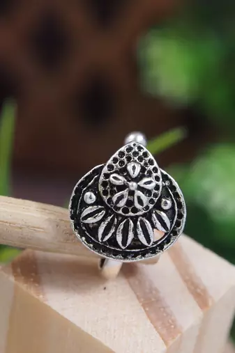 Navratri ethnic silver plated clip on non piercing pressing type nose pin, nose ring stud for women 