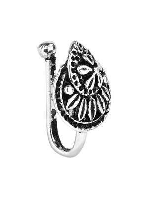 Navratri ethnic silver plated clip on non piercing pressing type nose pin, nose ring stud for women  3