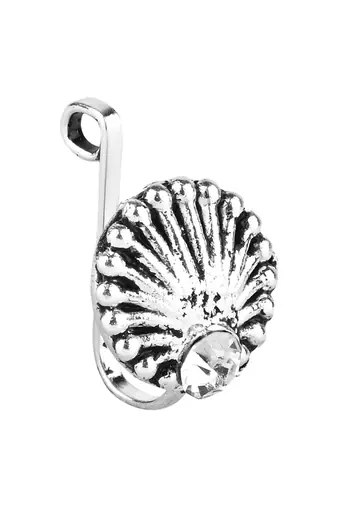 Navratri ethnic silver plated clip on non piercing pressing type nose pin, nose ring stud for women 