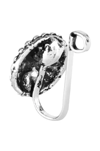 Navratri ethnic silver plated clip on non piercing pressing type nose pin, nose ring stud for women 