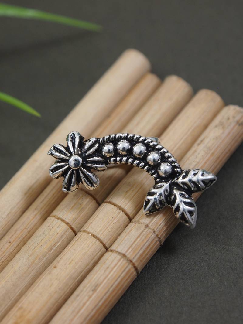 Navratri ethnic silver oxidized non piercing pressing type nosepins for women 
