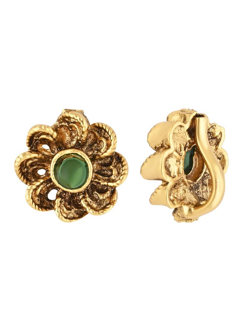 Gold plated traditional clip on nose pin without piercing for women and girls