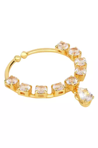 Gold plated drop cz american diamond non-piercing screw press nose ring for women 