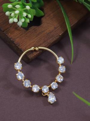 Gold plated drop cz american diamond non-piercing screw press nose ring for women  3