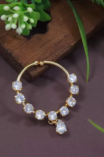 Gold plated drop cz american diamond non-piercing screw press nose ring for women 