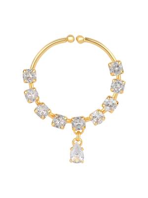 Gold plated drop cz american diamond non-piercing screw press nose ring for women  4
