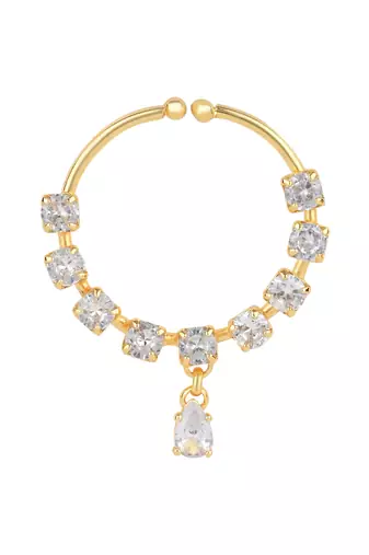 Gold plated drop cz american diamond non-piercing screw press nose ring for women 