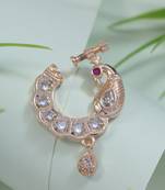 Traditional peacock design cz american diamond non-piercing screw press nose pin/nath clip on for women 