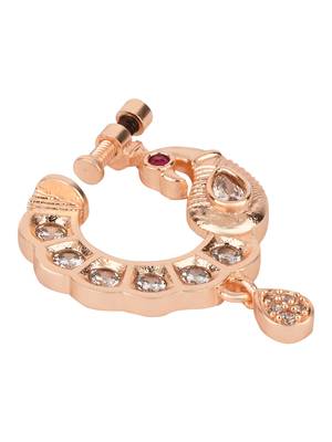 Traditional peacock design cz american diamond non-piercing screw press nose pin/nath clip on for women  3