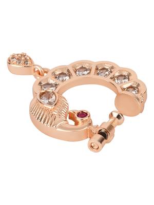 Traditional peacock design cz american diamond non-piercing screw press nose pin/nath clip on for women  4