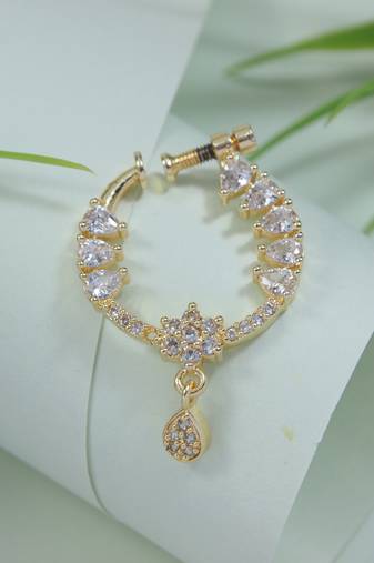 Gold plated drop cz american diamond non-piercing screw press nose ring for women 