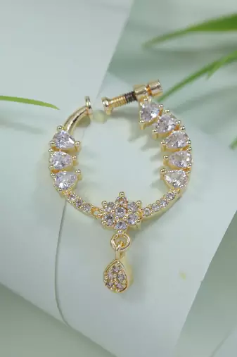 Gold plated drop cz american diamond non-piercing screw press nose ring for women 