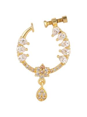 Gold plated drop cz american diamond non-piercing screw press nose ring for women  2