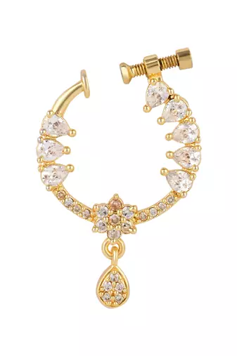 Gold plated drop cz american diamond non-piercing screw press nose ring for women 