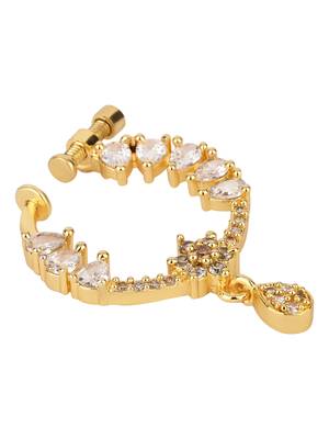 Gold plated drop cz american diamond non-piercing screw press nose ring for women  4