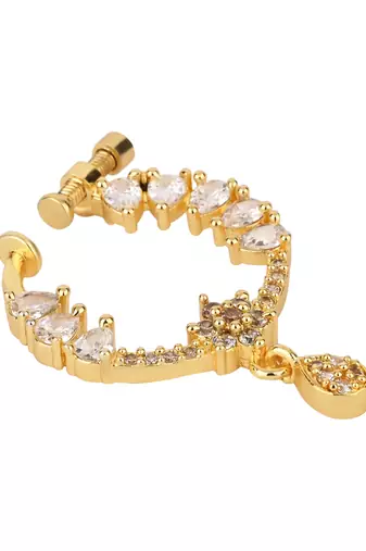 Gold plated drop cz american diamond non-piercing screw press nose ring for women 