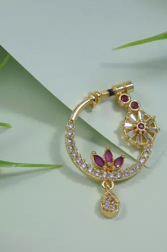 Gold plated drop cz american diamond non-piercing screw press nose ring for women 