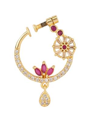 Gold plated drop cz american diamond non-piercing screw press nose ring for women  2