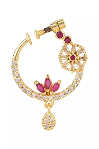 Gold plated drop cz american diamond non-piercing screw press nose ring for women 