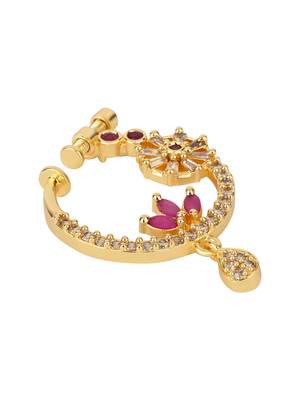 Gold plated drop cz american diamond non-piercing screw press nose ring for women  3