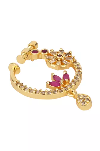 Gold plated drop cz american diamond non-piercing screw press nose ring for women 
