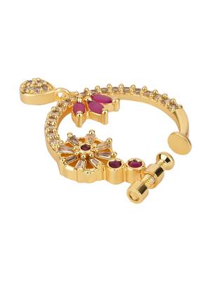 Gold plated drop cz american diamond non-piercing screw press nose ring for women  4