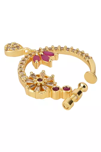 Gold plated drop cz american diamond non-piercing screw press nose ring for women 