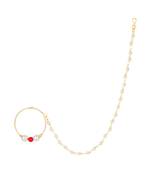 Gold plated ethnic bridal nose ring/nath without piercing with single pearl chain for woman 