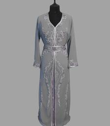 Grey color luxurious Handmade Moroccan Kaftan with hijjab