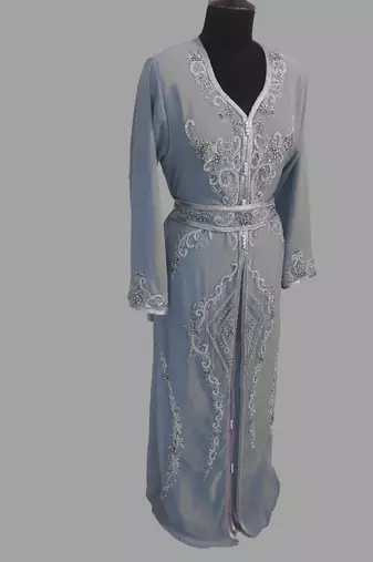 Grey color Handmade Moroccan Kaftan with hijjab