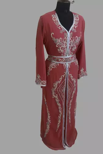 Maroon color Handmade Moroccan Kaftan with hijjab