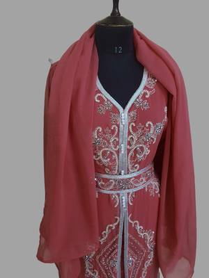 Maroon color Handmade Moroccan Kaftan with hijjab 4