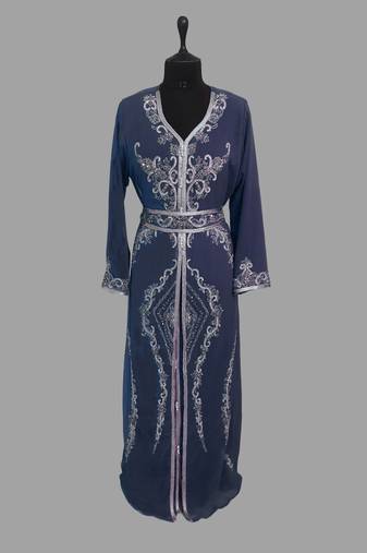 Navy blue color luxurious Handmade Moroccan Kaftan with hijjab