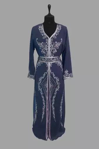 Navy blue color luxurious Handmade Moroccan Kaftan with hijjab