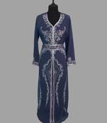 Navy blue color luxurious Handmade Moroccan Kaftan with hijjab