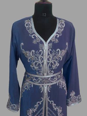 Navy blue color Handmade Moroccan Kaftan with hijjab 2