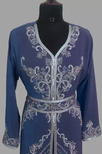 Navy blue color Handmade Moroccan Kaftan with hijjab