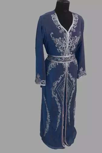 Navy blue color Handmade Moroccan Kaftan with hijjab