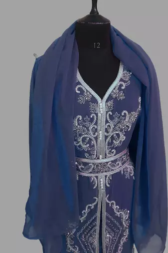 Navy blue color Handmade Moroccan Kaftan with hijjab