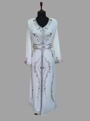 Off-White color Handmade Moroccan Kaftan with hijjab 1