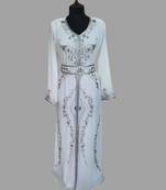 Off-White color luxurious Handmade Moroccan Kaftan with hijjab