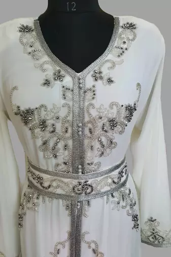 Off-White color Handmade Moroccan Kaftan with hijjab