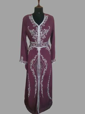 Onion-Pink color Handmade Moroccan Kaftan with hijjab 1