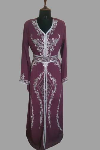 Onion-Pink color luxurious Handmade Moroccan Kaftan with hijjab