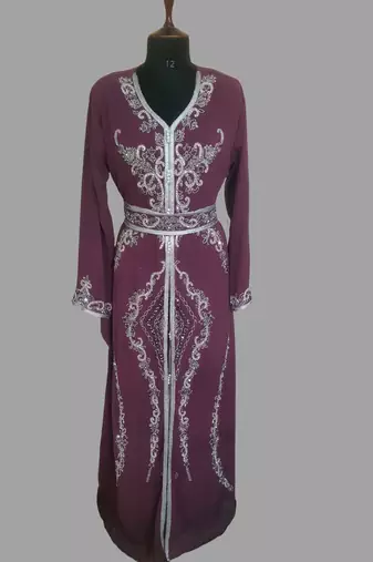 Onion-Pink color luxurious Handmade Moroccan Kaftan with hijjab