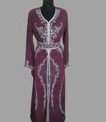 Onion-Pink color luxurious Handmade Moroccan Kaftan with hijjab