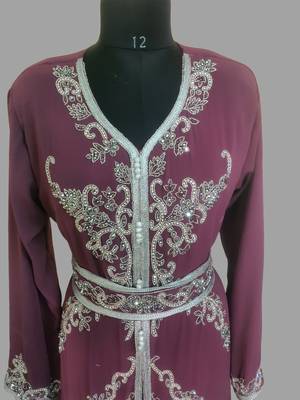 Onion-Pink color Handmade Moroccan Kaftan with hijjab 2