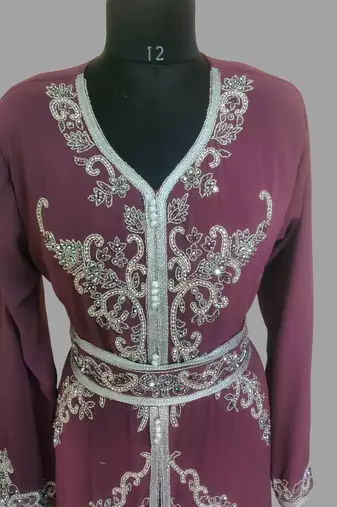 Onion-Pink color Handmade Moroccan Kaftan with hijjab
